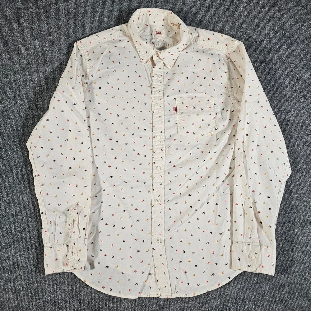 Mens Levis Long Sleeve Button Up Shirt AOP Floral Leaves Size Large Standard Fit
